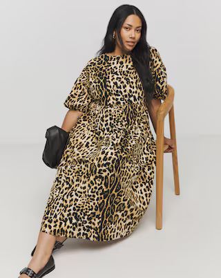 Leopard Print Bow Detail Waffle Midi Dress | Simply Be (UK)