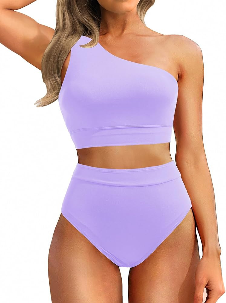 Holipick Women One Shoulder High Waisted Bikini Sets Two Piece Swimsuit Tummy Control Bathing Sui... | Amazon (US)