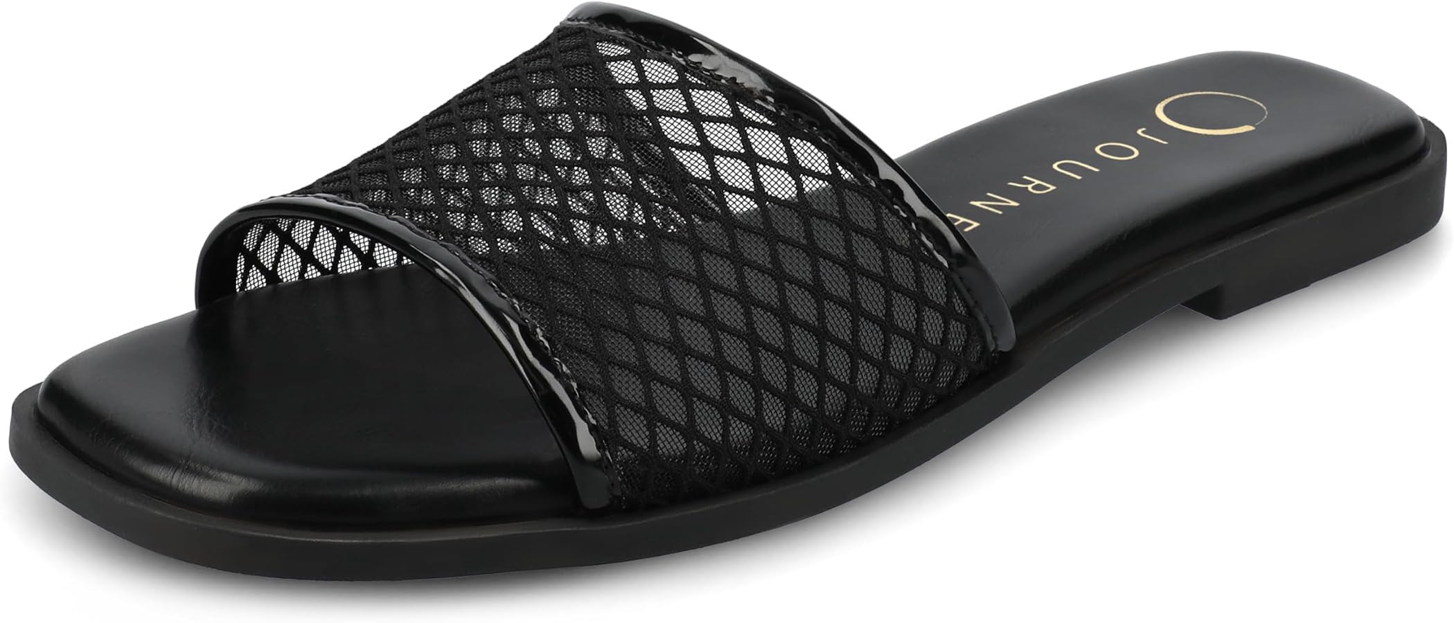 Journee Womens cushioned footbed Sandals Mesh Sandals Breckley Flat Sole Mesh Straps Open Toe | Amazon (US)