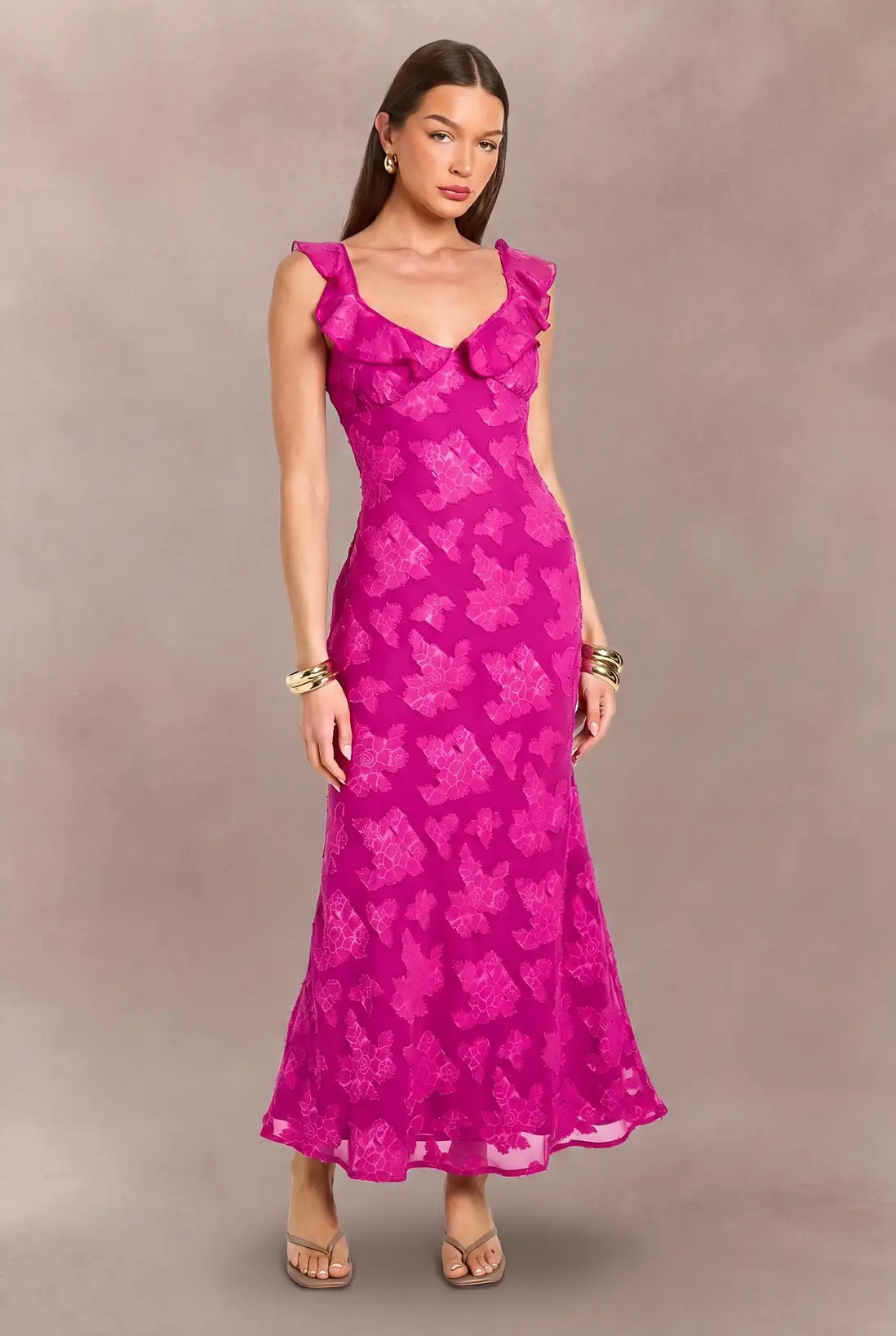 Hot Pink Burnout Ruffle Strap Slip Dress | Boohoo | Boohoo.com (UK & IE)