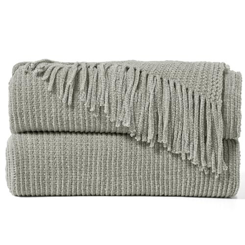 inhand Throw Blanket for Couch Bed,Chunky Chenille Woven Soft Blankets with Tassels, Cozy Boho Farmhouse Fall Winter Decor,Warm for Women,60"x80",Extra Thick-Light Grey | Amazon (US)