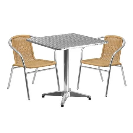 Flash Furniture 27.5"" Square Aluminum Indoor-Outdoor Table with 2 Rattan Chairs, Multiple Colors | Walmart (US)