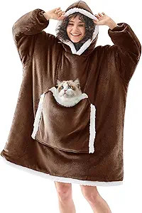 JOYWOO Brown Wearable Blanket Hoodie,Oversized Cat Lovers Sweatshirt Blanket for Adult & Teens,Bi... | Amazon (US)