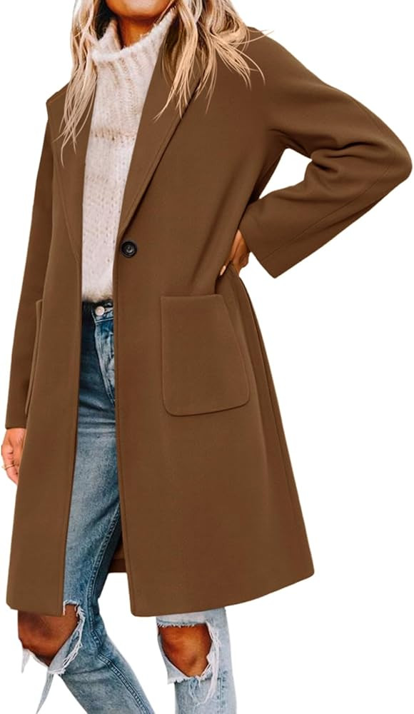 Tankaneo Womens Pea Coat Notched Lapel Single Breasted Long Jacket Winter Casual Trench Coat Oute... | Amazon (US)