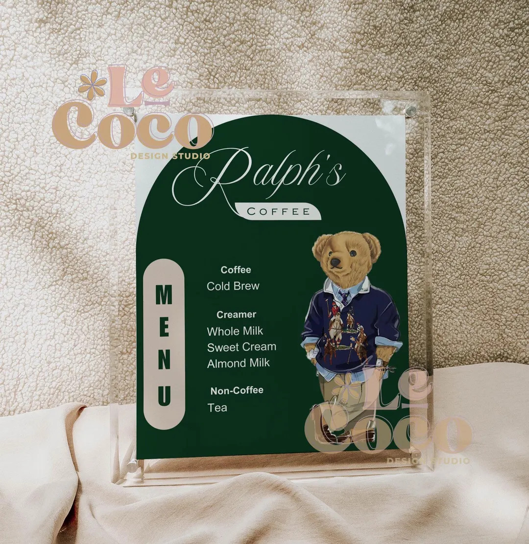 Old Money Bear Baby Shower Menu Sign Template, Green Baby Shower Brunch Party Sign, Coffee Baby S... | Etsy (US)