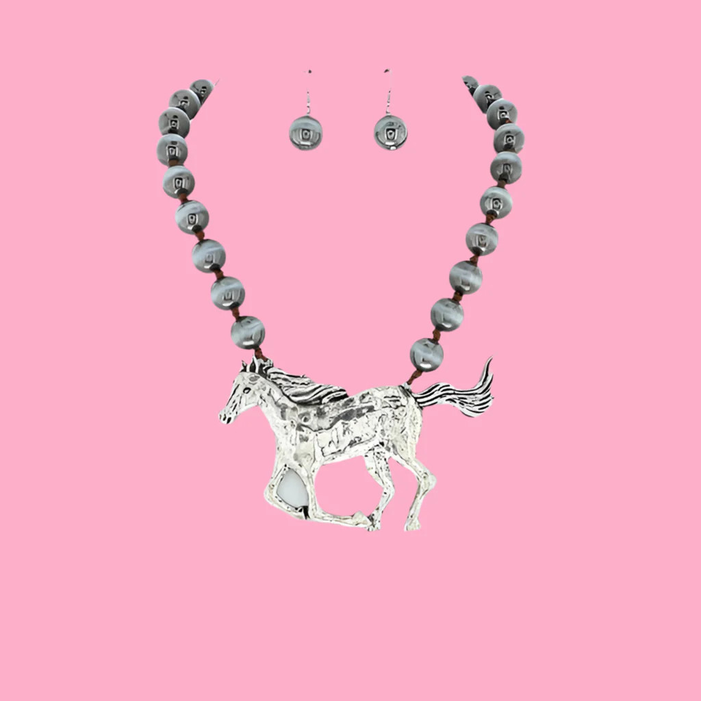 WESTERN METALLIC PEARL BEADED HORSE NECKLACE SET | Teggy French