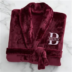 Lavish Last Name Embroidered Fleece Robe - Maroon - Unique Christmas Gifts For Him - #33287-M | Personalization Mall