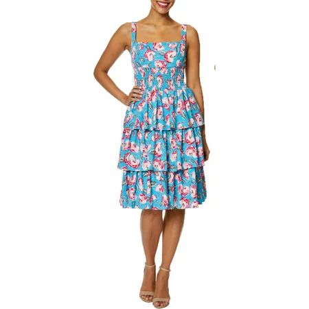 Betsey Johnson Womens Floral Tiered Mini Dress | Walmart (US)