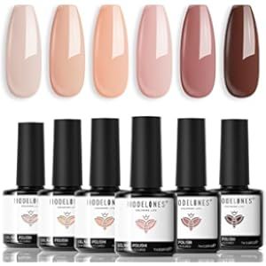 Amazon.com: Modelones Neutral Gel Nail Polish Set 6 Colors, Creamy Nude Skin Tone Tan Light Brown Wi | Amazon (US)