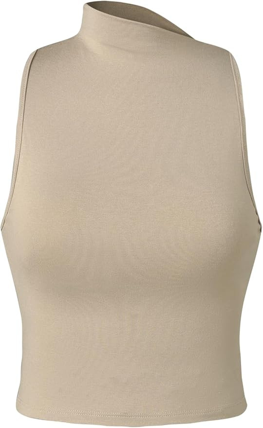 Tank Crop Top Asymmetrical Neck Sleeveless Ribbed Fitted Knit Fabric Regular Fit Top Trendy Shirt | Amazon (US)