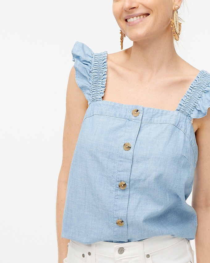 Chambray button-front tank top with ruffle straps | J.Crew Factory
