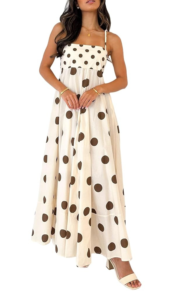 Seyumixi Women Polka Dot Striped Maxi Dress Spaghetti Strap A Line Smocked Long Dress Flowy Flora... | Amazon (US)