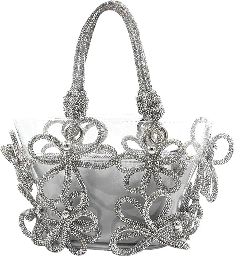 Women Clear PVC Rhinestone Handbag PVC Tote Bag Bling Crystal Floral Evening Bag Transparent Shou... | Amazon (US)