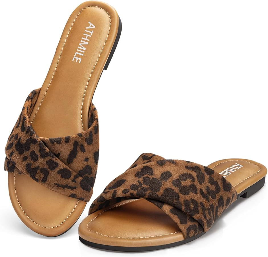 ATHMILE Sandals for Women 2026 Dressy Summer Flat Comfortable Fashion Beach Cute Ladies Slides Le... | Amazon (US)