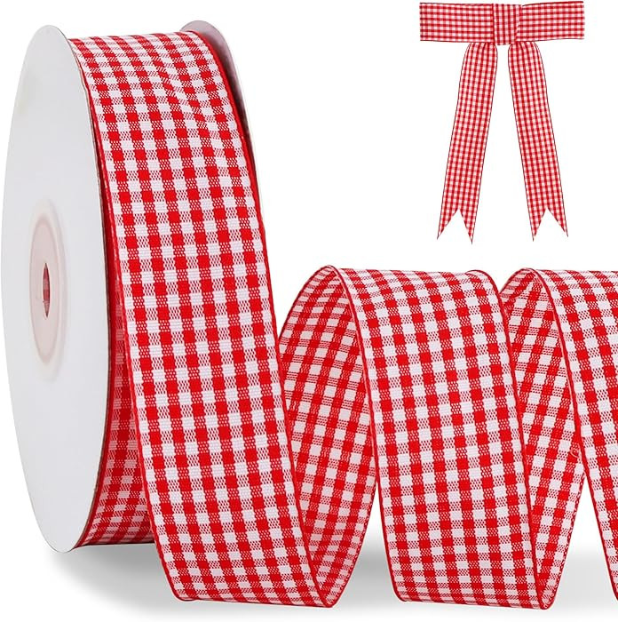 TONIFUL 1 Inch x 25 Yards Red Gingham Buffalo Ribbon Plaid Checkered Ribbon for Gift Wrapping, Ha... | Amazon (US)