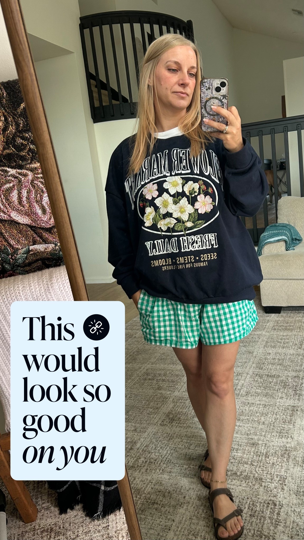 #walmartfinds for the win! These shorts come in all sorts of colors and patterns and this Flower Market sweatshirt…well it’s perfection! 

#Walmart #flowermarket 

#LTKOver40 #LTKFindsUnder50 #LTKStyleTip