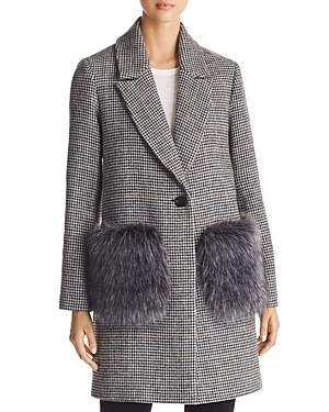 Kendall and Kylie Houndstooth Faux Fur Pocket Coat | Bloomingdale's (US)