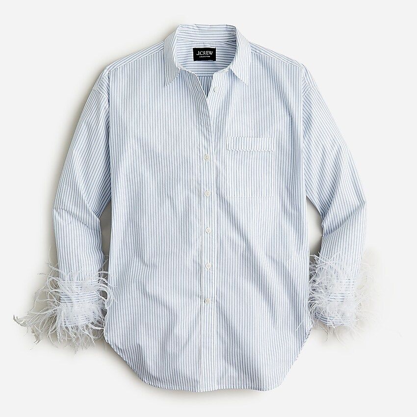 Collection striped cotton poplin shirt with feather trim | J.Crew US