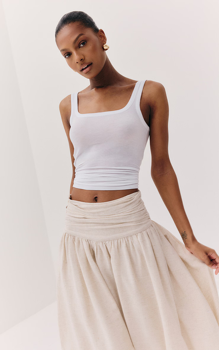 White Sheer Soft Touch Scoop Neck Long Vest Top | PrettyLittleThing UK