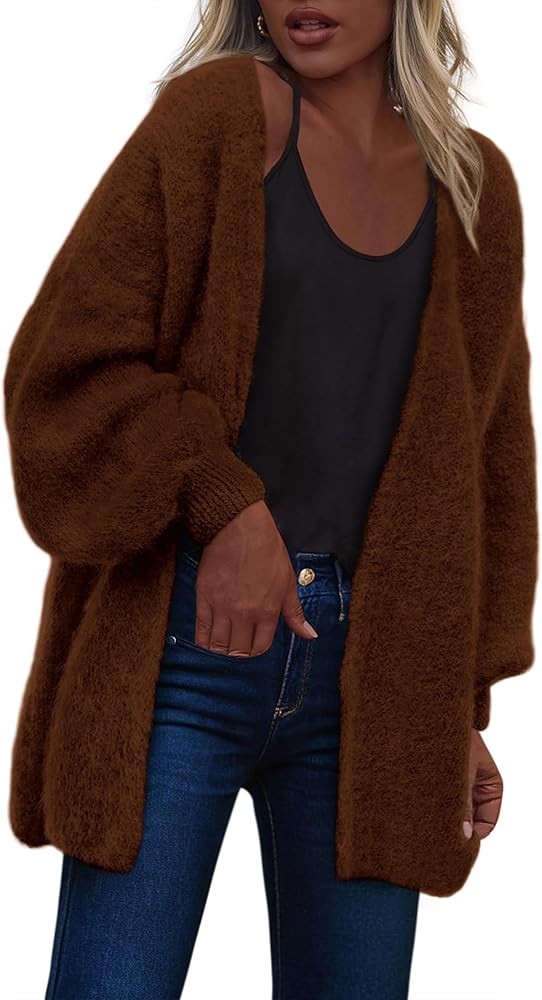 dowerme Women Open Front Cardigans Trendy Fall Long Sleeve Drop Shoulder Soft Knit Slouchy Sweate... | Amazon (US)