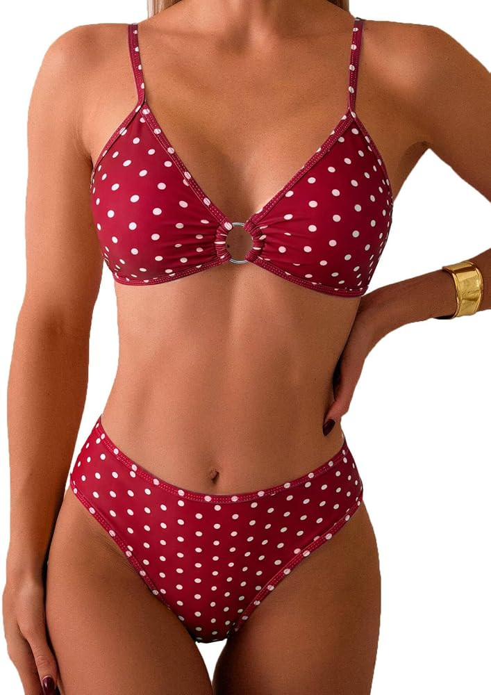 Fanuerg Women's Triangle Bikini Sets O Ring Linked Two Piece Swimsuits Floral Printed Cheeky Bath... | Amazon (US)