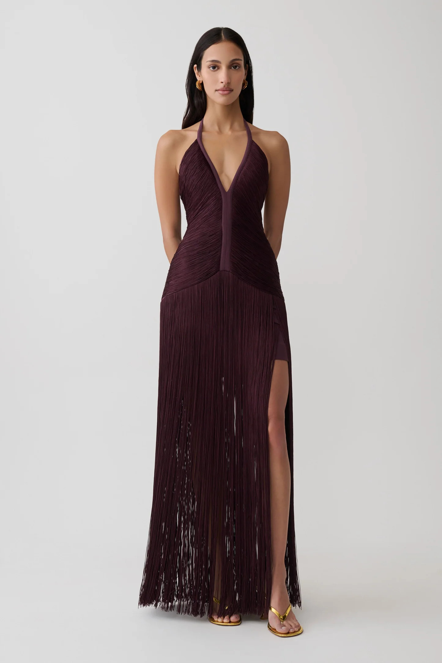 Tiffany Fringe Maxi Dress - Plum | MESHKI US