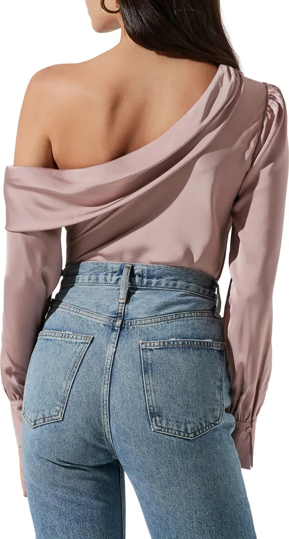 One-Shoulder Satin Long Sleeve Top | Nordstrom