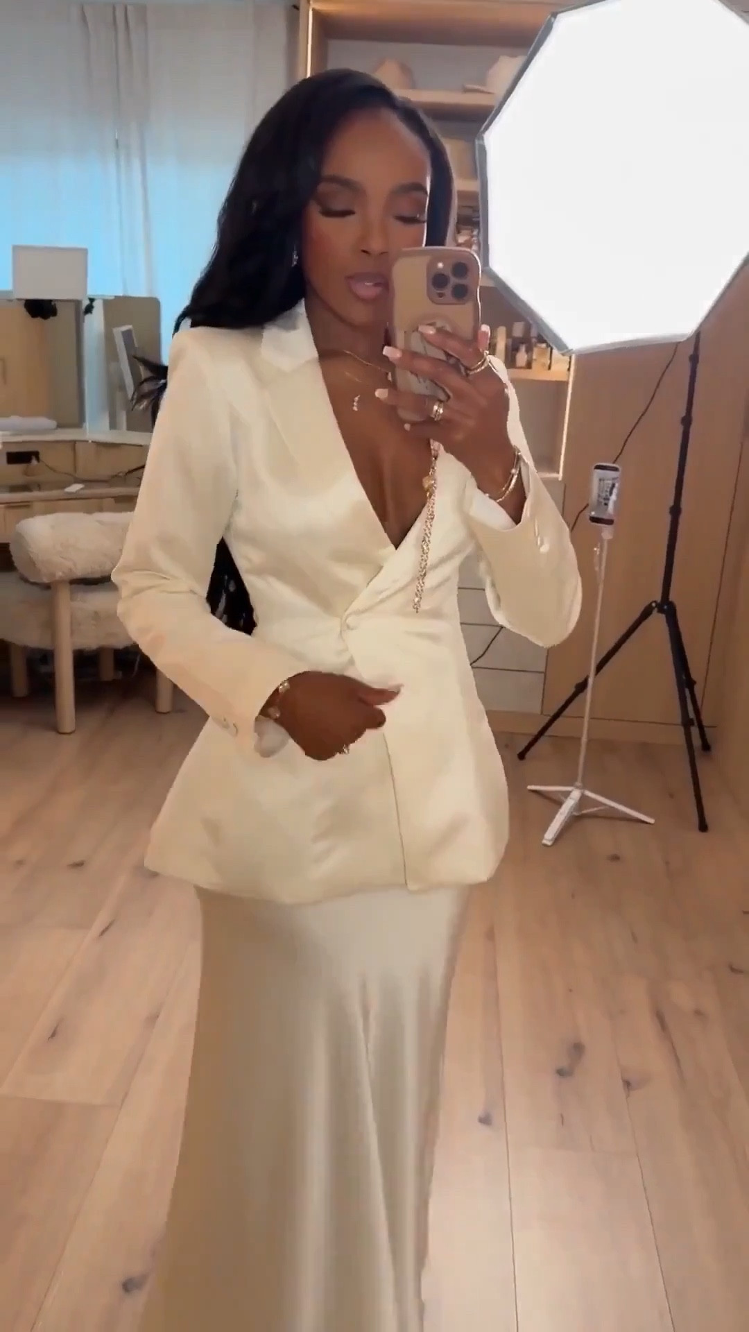 Scroll to shop this elegant monochrome look featuring a tailored ivory blazer paired with a silky satin maxi skirt for a refined, elevated outfit. Mixing structured tailoring with soft flowing fabric creates a timeless combination you can style multiple ways, making the cost per wear drop over time as part of a smart long-term wardrobe strategy.

Perfect for weddings, bridal events, date nights, formal dinners, or special occasions.

5'4" | 138 lbs | 34D bust | 27" waist | 40" hips

#LTKSpringSale 



#LTKootd #LTKgrwm