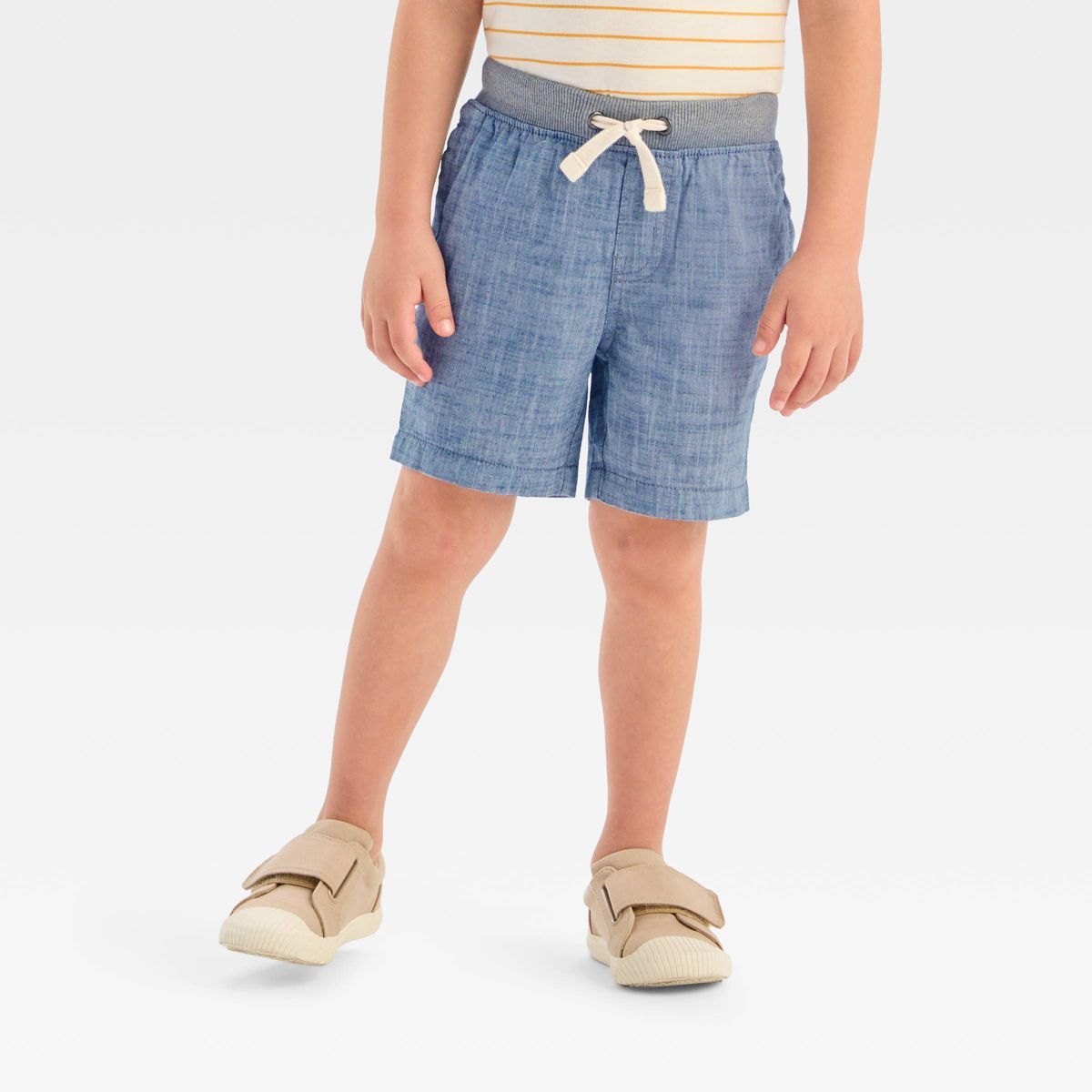 Toddler Boys' Chambray Solid Pull-On Above Knee Shorts - Cat & Jack™ Blue 12M | Target