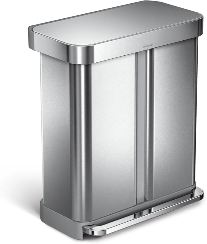 simplehuman 58 Liter / 15.3 Gallon Rectangular Hands-Free Dual Compartment Recycling Kitchen Step... | Amazon (US)