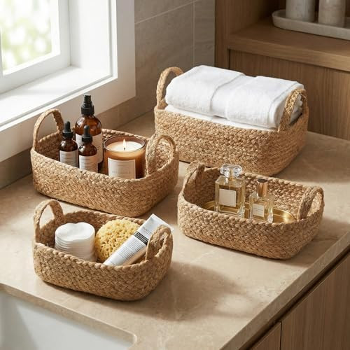 Beautiful Storage Basket Set of 4 - Natural Jute Rope Baskets for Shelves Are Perfect for Organiz... | Amazon (US)