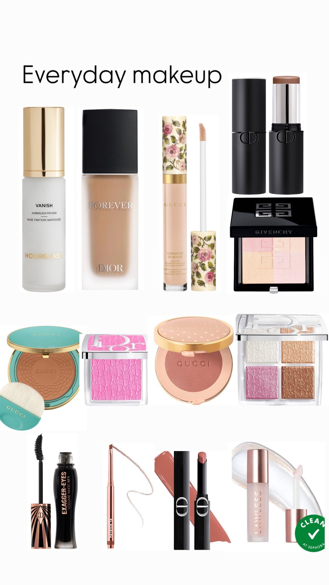 Dior forever matte 2.5
Gucci concealer 18c
Dior contour 2
Givenchy 4 voile rose 
Gucci blush Rosy beige 
Gucci bronzer 4
Dior 001 pink 
Dior highlight 001 
Patrick ta / she's strong 
Dior lipstick 222 confident nude 
Lawless rosy 

#LTKWedding #LTKTravel #LTKBeauty