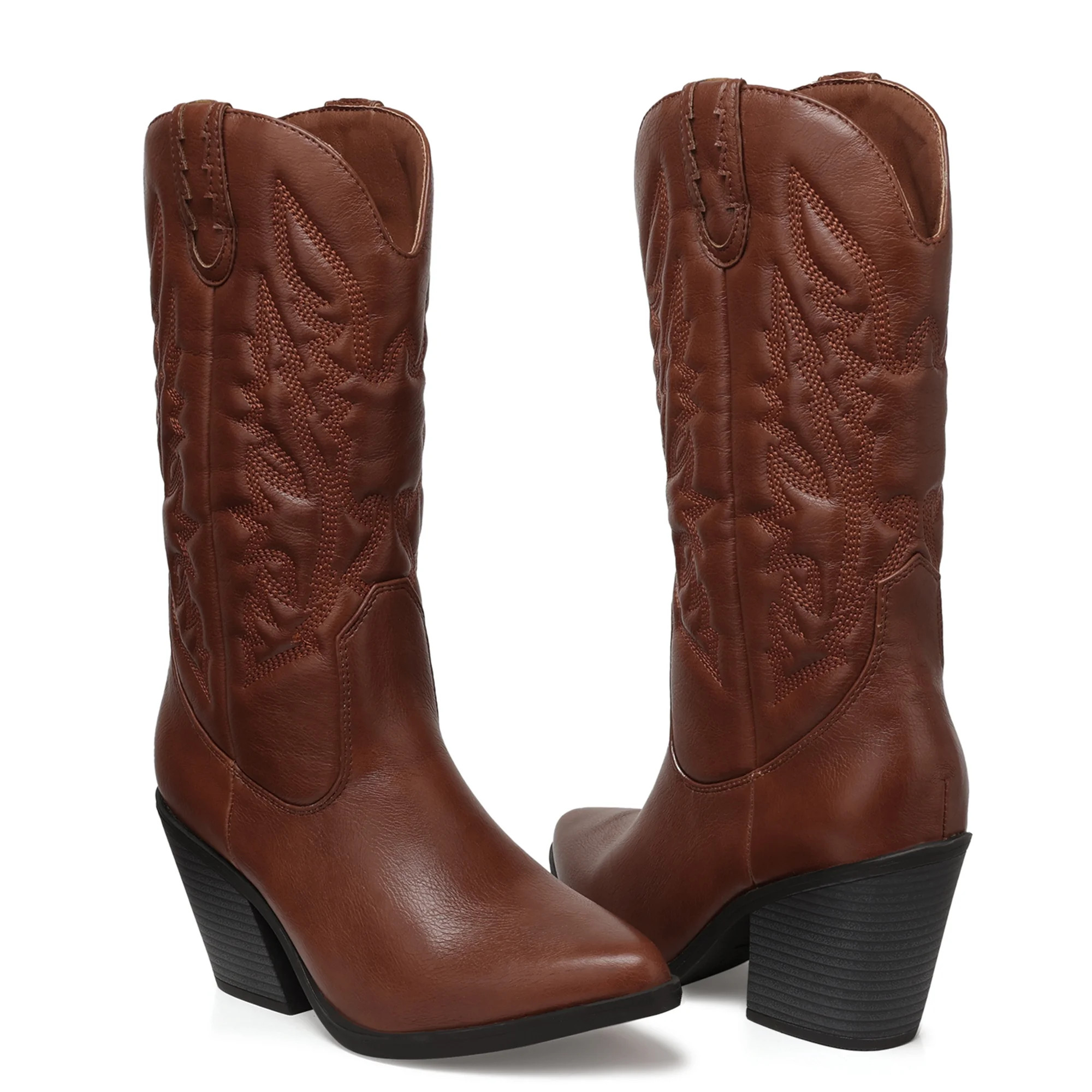 FAMITIONFAMITION Cowgirl Boots for Women Pointy Toe Women's Western Boots Cowboy Boots Pull On Mi... | Walmart (US)