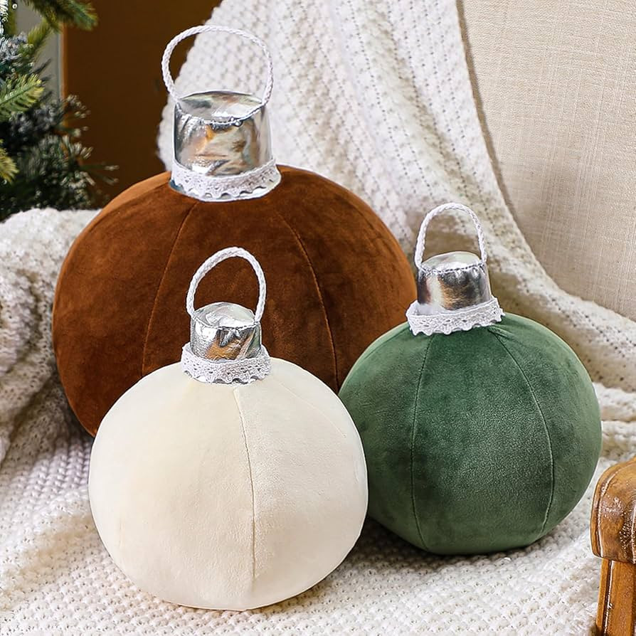 Shellwei 3 Pcs Christmas Bell Pillow Velvet Round Throw Pillows 3D Stuffed Ball Shaped Pillow Neu... | Amazon (US)