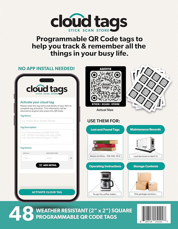 QR Code Cloud Tag Labels | Programmable QR Codes to Store Information, Instructions, Lost & Found... | Amazon (US)