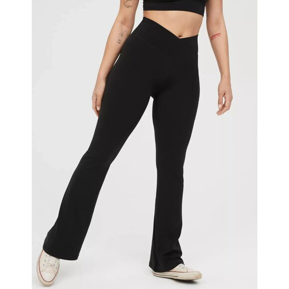 OFFLINE By Aerie Real Me High Waisted Crossover Flare Legging Women's L Black | Poshmark