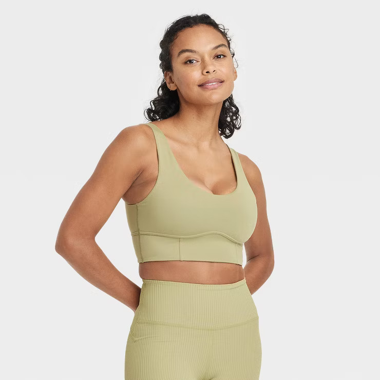 Women's Light Support Brushed Sculpt Bold Stitch Sports Bra - All in Motion™ | Target