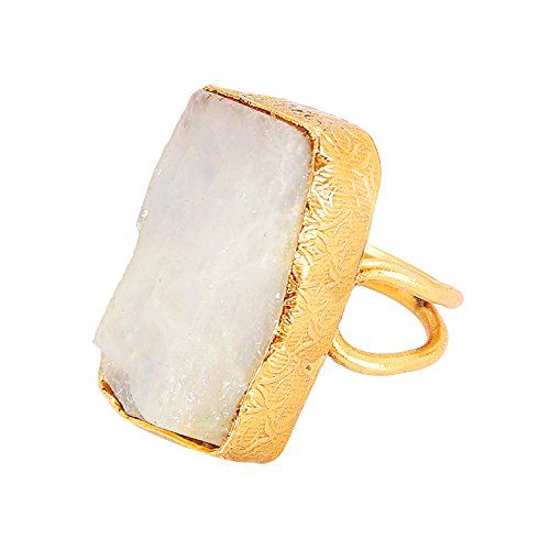 18K Yellow Gold Vermeil Rainbow Moonstone june Birthstone Stacking Fashion Ring | Amazon (US)