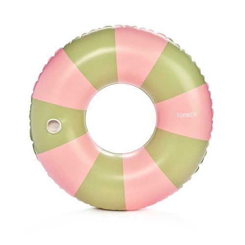 FUNBOY Giant Pink & Green Stripe Inflatable Pool Float with Cup Holder, 48" Adult Inner Tube Swim Ring Pool Lounger | Amazon (US)