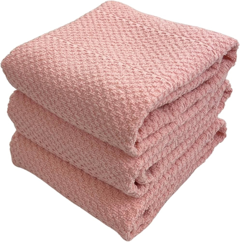 Light Pink Kitchen Hand Dish Towels: Oversized 28" x 18",100% Cotton Cloth Soft Cleaning Drying A... | Amazon (US)