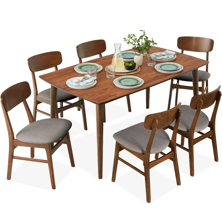 Best Choice Products 7-Piece Mid-Century Modern Upholstered Dining Set, Wooden Table w/ 6 Chairs ... | Walmart (US)