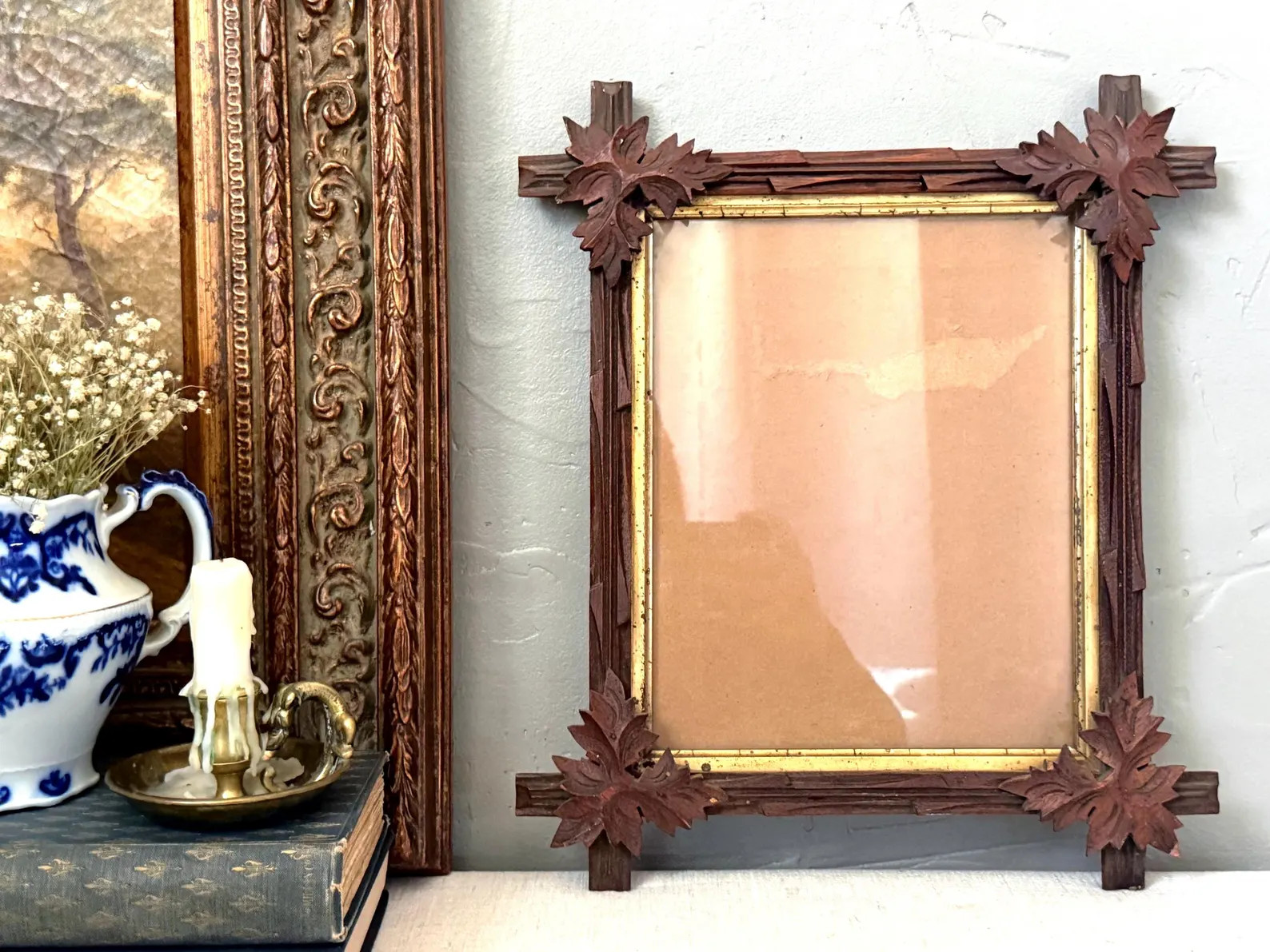 Gorgeous Vintage East Lake Adirondack Dark Wood and Gold Frame w/ Decorative Leaf Corner Pieces | Etsy (Global)