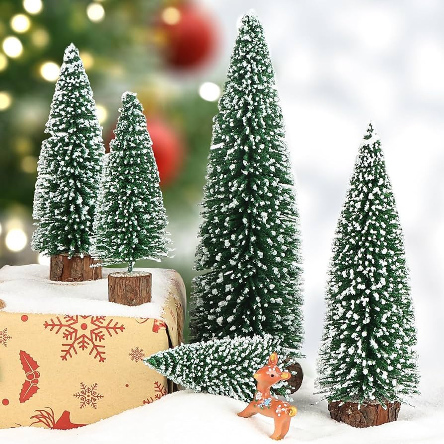 Fenbeli 4Pcs Mini Christmas Trees - Artificial Christmas Tree Bottle Brush Trees, Snow Trees with... | Amazon (US)