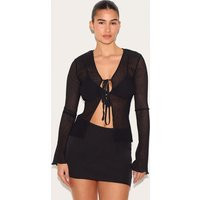 Black Plisse Blouse, Black | PrettyLittleThing UK