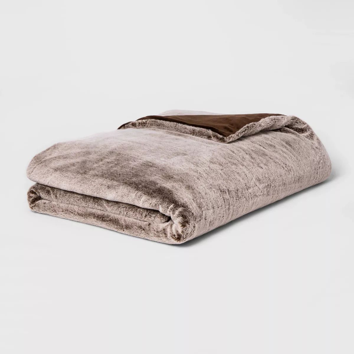 55" x 80" 15lbs Faux Fur Weighted Blanket with Removable Cover Brown - Threshold™ | Target