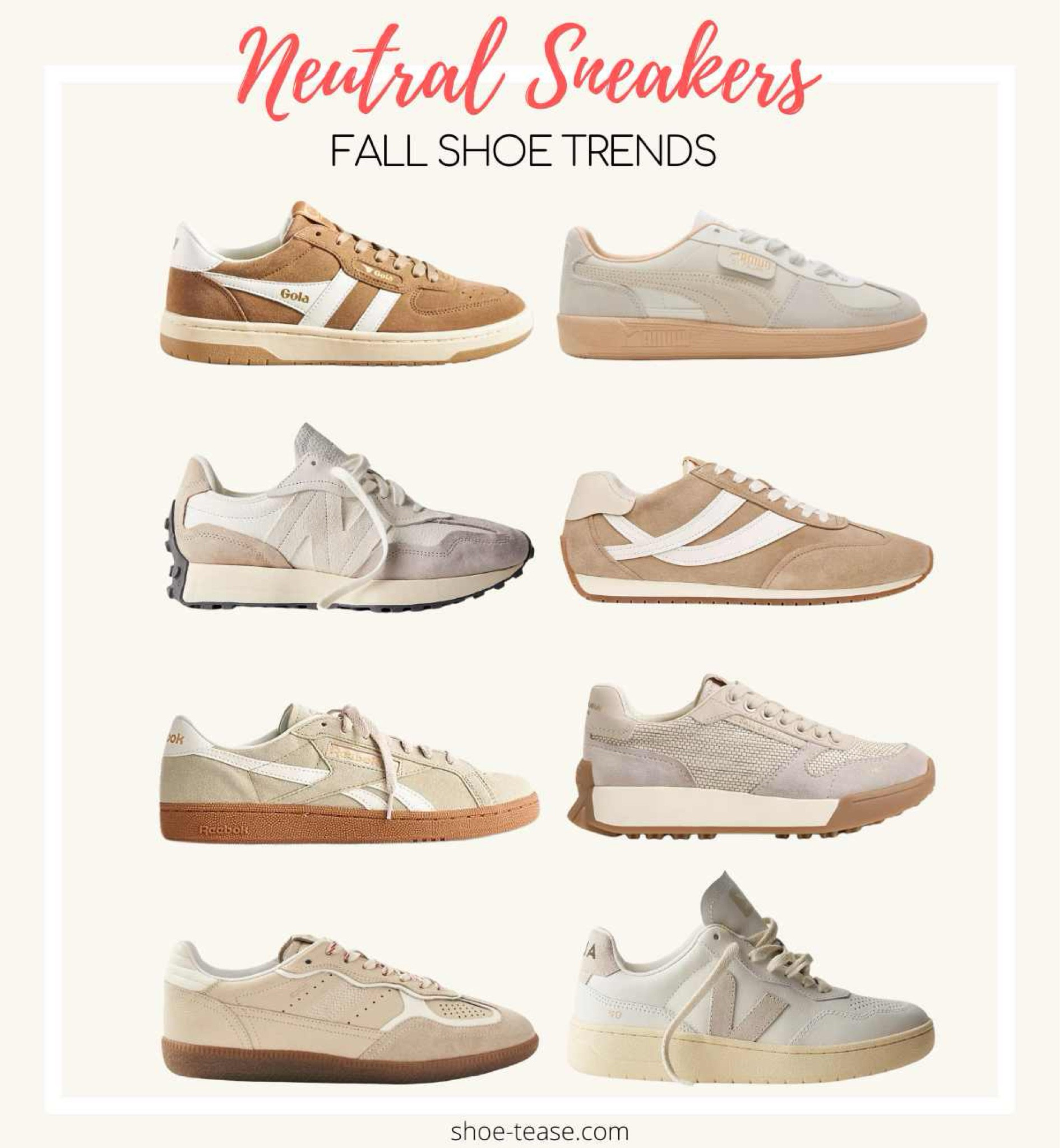 Fall 2024 women’s sneaker trends - beige/white/tan neutral sneakers and tennis shoes  

#LTKShoeCrush #LTKSeasonal