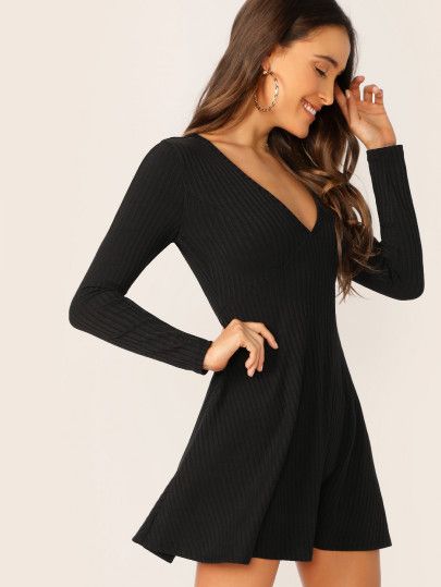 SHEIN V-Neck Rib-knit Dress | SHEIN