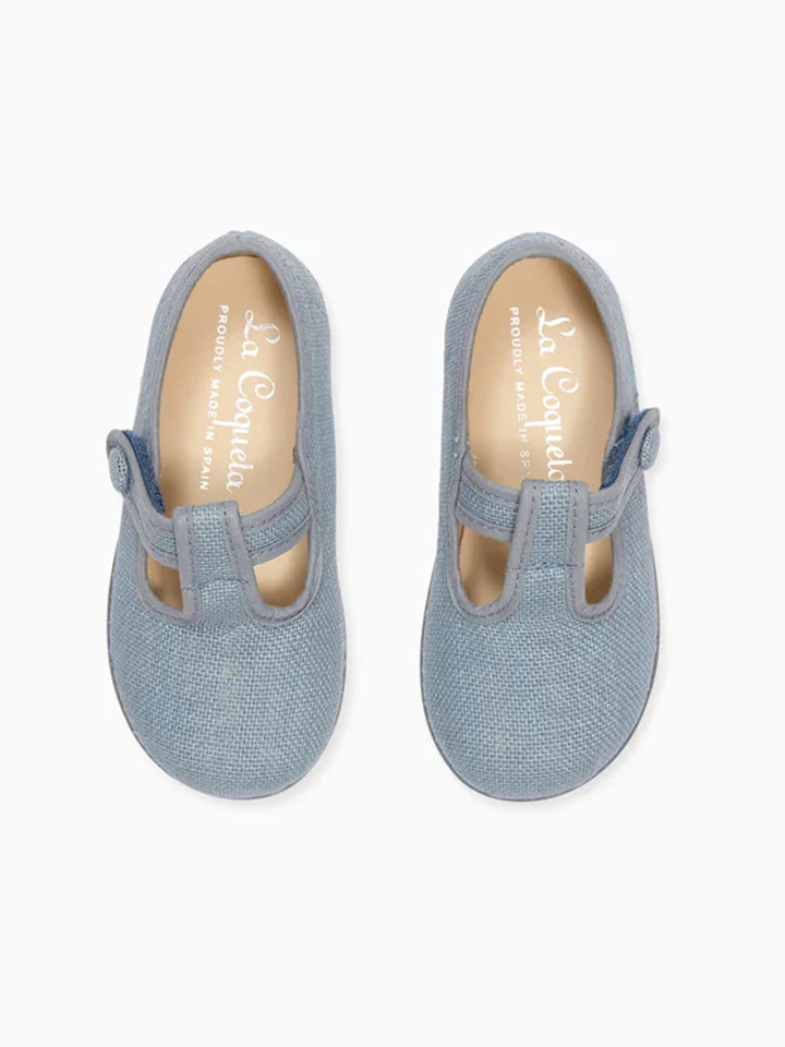 Dusty Blue Pedro Canvas Baby T-Bar Espadrille | La Coqueta (US)