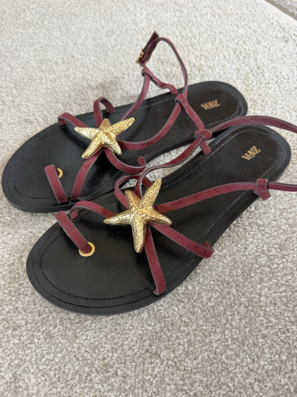 Zara Leather Maroon Sandals With Gold Starfish UK Size 6  | eBay UK | eBay UK
