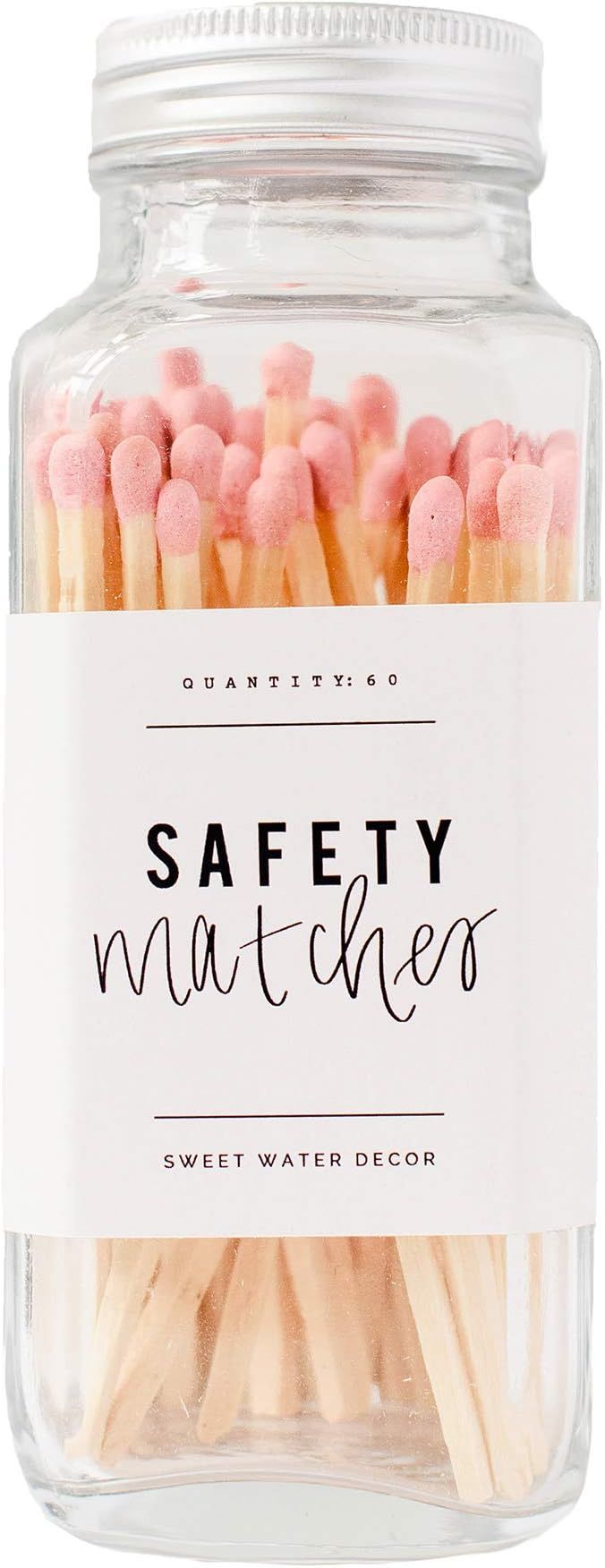 Sweet Water Decor Pink Safety Matches - Glass Jar | Approx. 60 Strike Anywhere Matches | Wooden M... | Amazon (US)